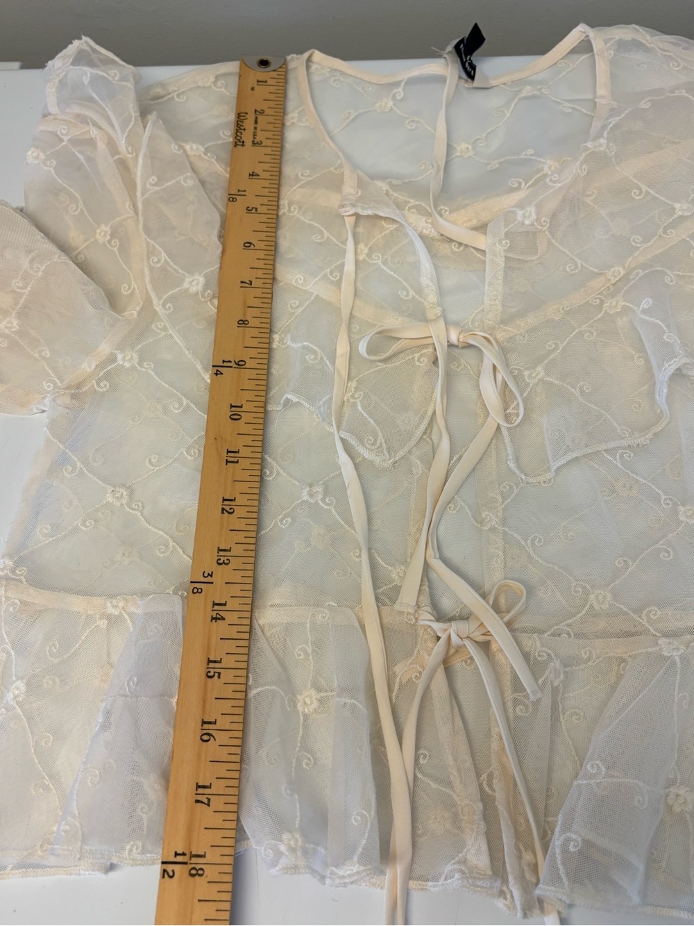 American Eagle Sheer Mesh Front Tie Ruffle Trim Top Women’s Size XS - Picture 10 of 11